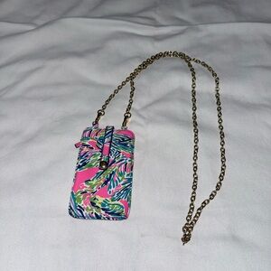 Lilly Pulitzer Pink and Green Phone Case with Gold Chain
